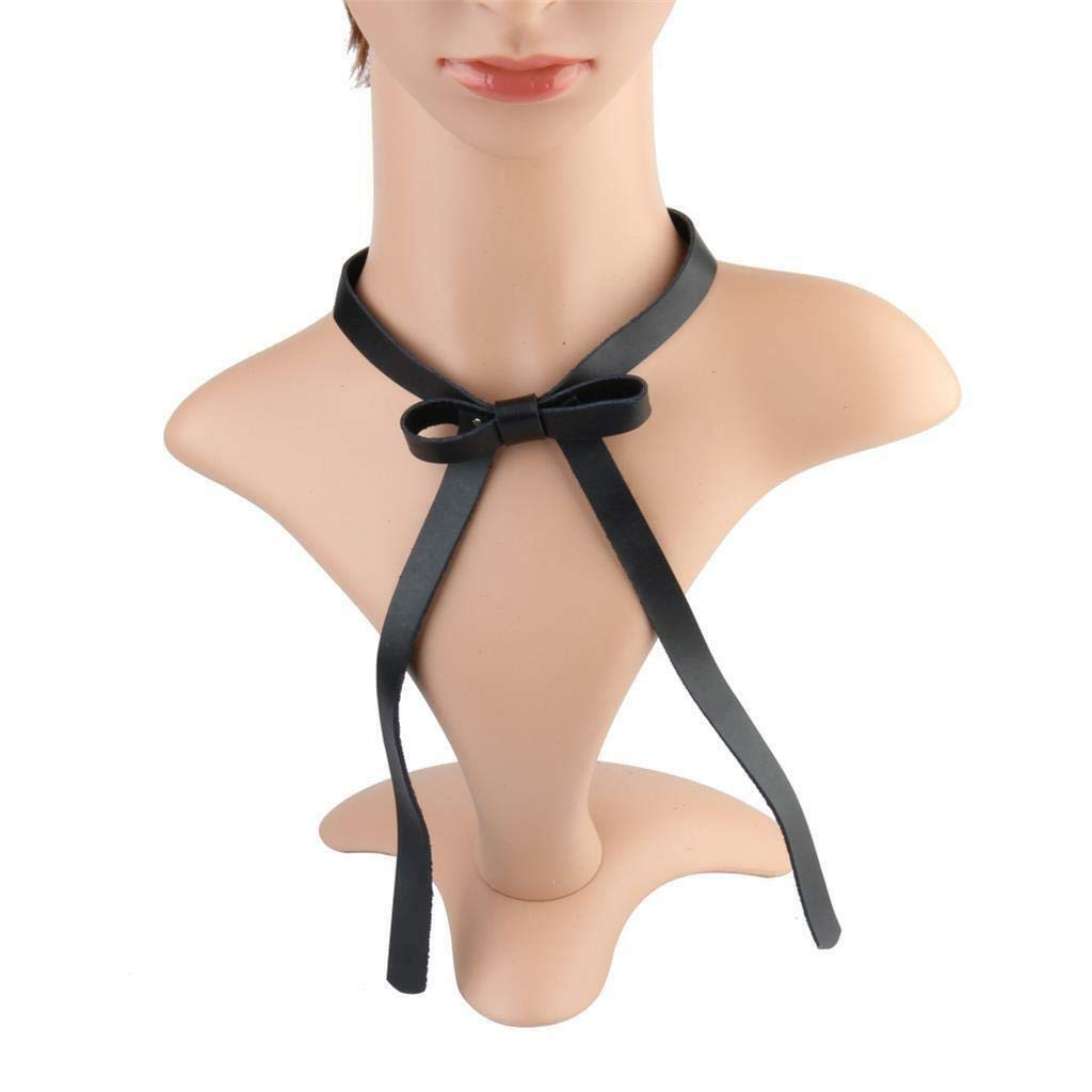 ubersweetImported Long Charm Bow Tie PU Leather Necklace Buckle Clavicle Choker for Halloween