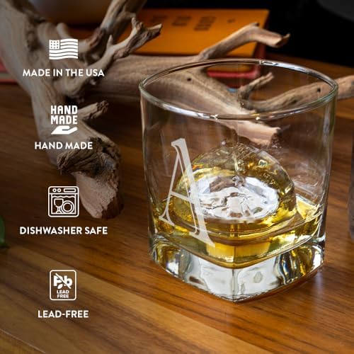 Monogram Whiskey Glasses 2 pcs - A - Z Customized Ideal for Crafting Old Fashioned Cocktails – Unique Bourbon Glasses - best personalized Glass Gifts for mens - (Letter A) - Thumbnail 3