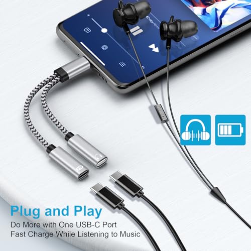 Image of USB C Splitter,Dual USB Type C Headphone and Charger Adapter Cable for iPhone 17e 17 Pro Max 17 Air 16 Pro 16 15,USBC Splitter 1 in 2 Out Type C Audio Jack for Samsung Galaxy S26 S26 Ultra S26+S25 S24