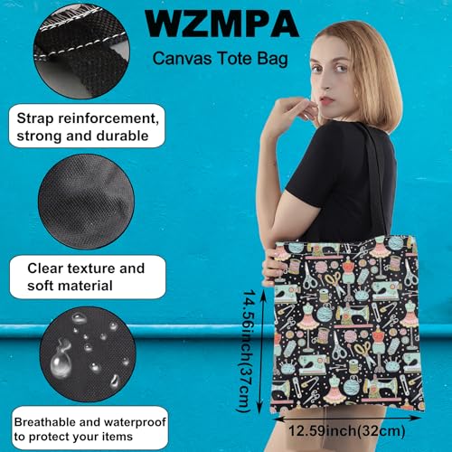 WZMPA Funny Cosmetic Makeup Bag - Sewing Machine Gift with Canvas Zipper Pouch - Quilters Gift (BL TG), Sewing Tools Bl T - Image 2