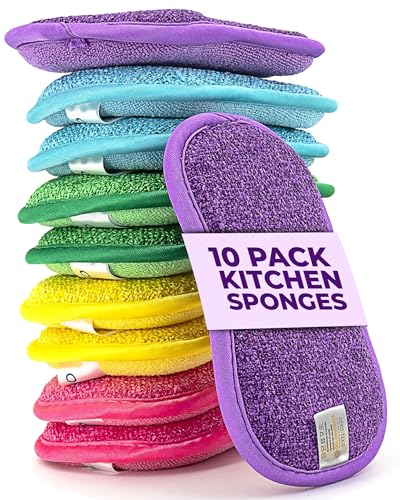 Onutis – 10 Kitchen Sponges Pack– Washable and Reusable Dishes Sponge Rubber – 6 X 3 inches - Multicolored