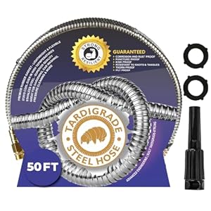 Tardigrade Metal Garden Hose 50 FT, Heavy Duty 304 Stainless Steel Water Hoses, Unmatched Durability, Flexible, No Kink & Tangle, Lightweight, Pet & Rust Proof for Outdoor Lawn Yard