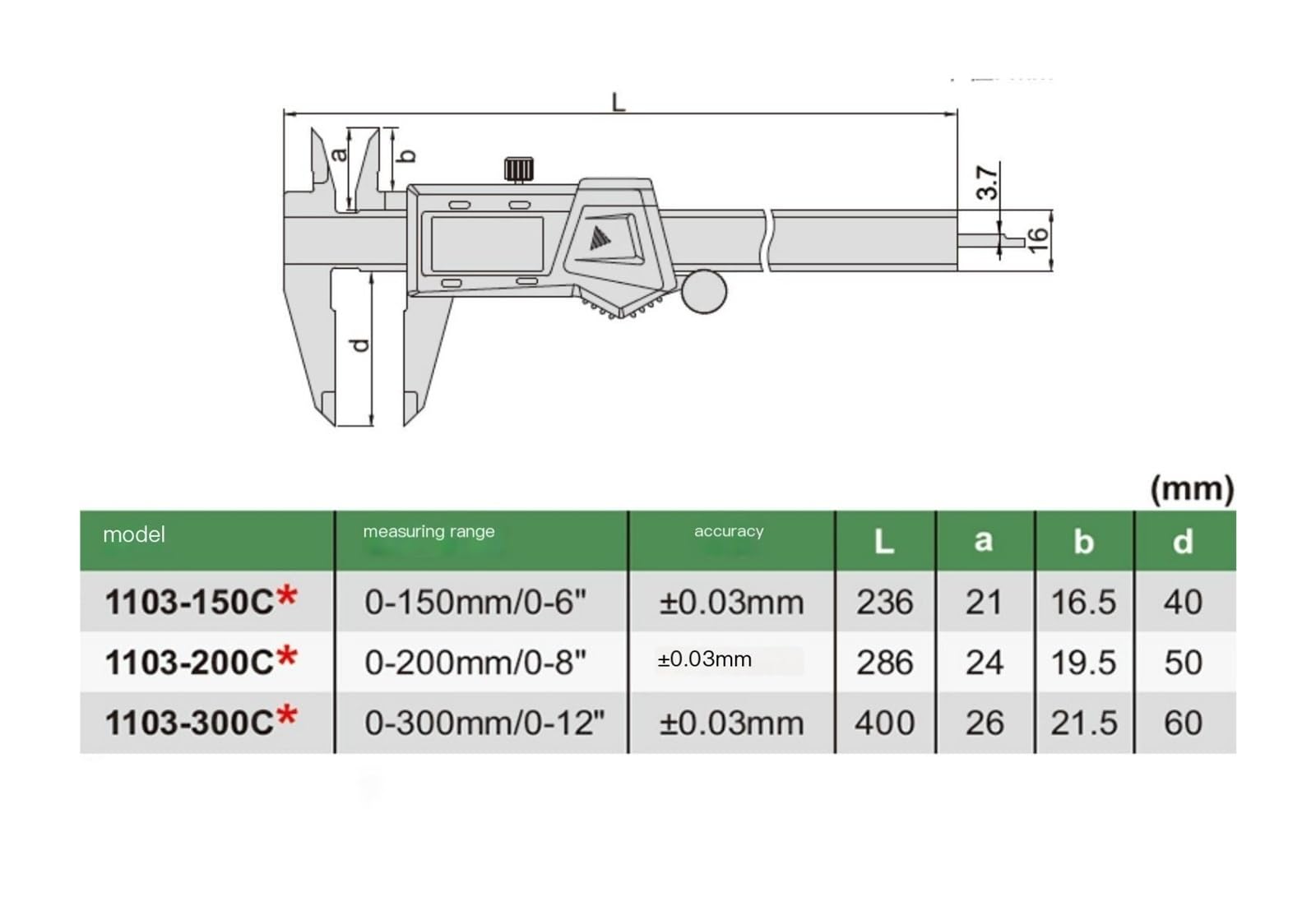 Calibri digitali calibri a corsoio calibri in acciaio inox 1103-150C 1103-200C 1103-300C(1103-200C)
