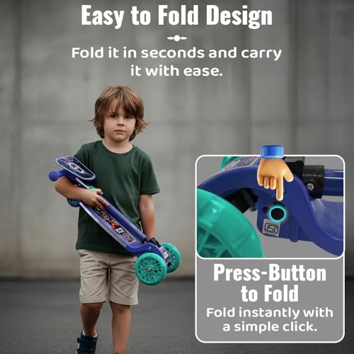 Image of StarAndDaisy X NASA Kick Scooter for Kids 3+ Years, Foldable Skate Scooter for Children Boys & Girls with Multi-Level Height Adjustment, LED Wheels & Brakes -(Officially Licensed) Blue