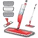 Bellababy Spray Mop Lavapavimenti Pavimenti con Un Flacone Spray Riutilizzabile e 3 Tamponi di Ricambio, Mop Piatto per Casa, Cucina, Legno Duro, Laminato, Legno, Ceramica, 450 ml (Rosso)