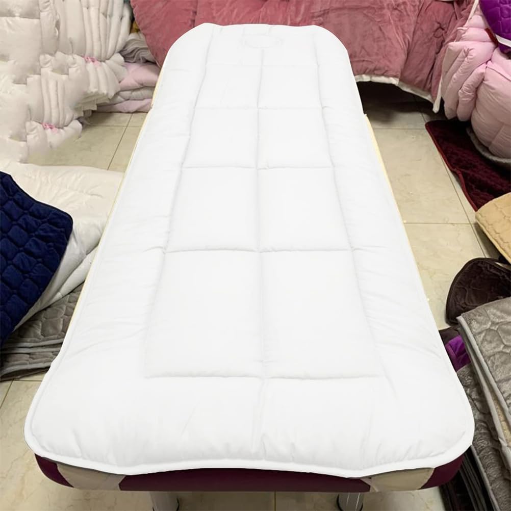 Lxjddld White 2 Cotton Beauty Bed Mattress Topper With Square/Round/Trapezoidal Head,Massage Table Mattress With Face Breath Hole,Spa Bed Pad Protector For Lash Bed(Bed Not Included),,S 70X185cm