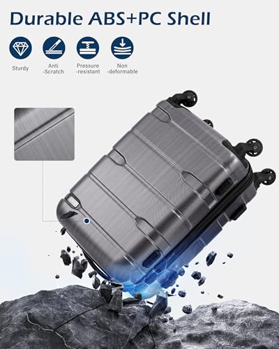 Image of Coolife Luggage Expandable(only 28 inch) Suitcase PC+ABS Spinner Built-in TSA Lock 20in 24in 28in Carry on (Charcoal, M(24in).)