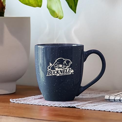 Image of Rico Industries NCAA Bucknell Bison Navy Blue Personalized 16 oz Team Color Laser Engraved Speckled Ceramic Coffee Mug