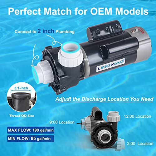 Image of 2 Speed Hot Tub SPA Pump 3HP for Jacuzzi Pump 6500-092, 6500-365, 6500-254, LX SPA Pump Motor 230V, 2 inch Port, Bracketless, 48Frame - Model: 48WUA2002C-II(NF)