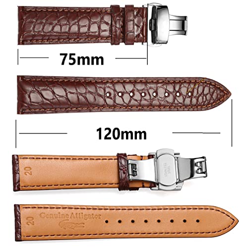 Image of Moran Genuine Leather Band Alligator and Cowhide Replacement Deployment Buckle Watch strap18mm to 24mm Crocodile Leather Strap for Men's and Women's
