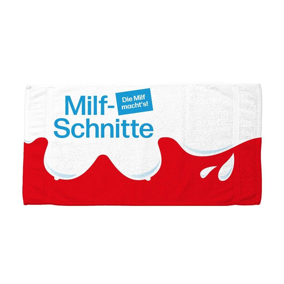 Tassenbrennerei Handtuch Strandtuch Milfschnitte Die Milf machts Lustiges Badetuch Geschenk Fuer Frauen Freundin Mama schnelltrocknend (Schwarz/70 x 140 cm)