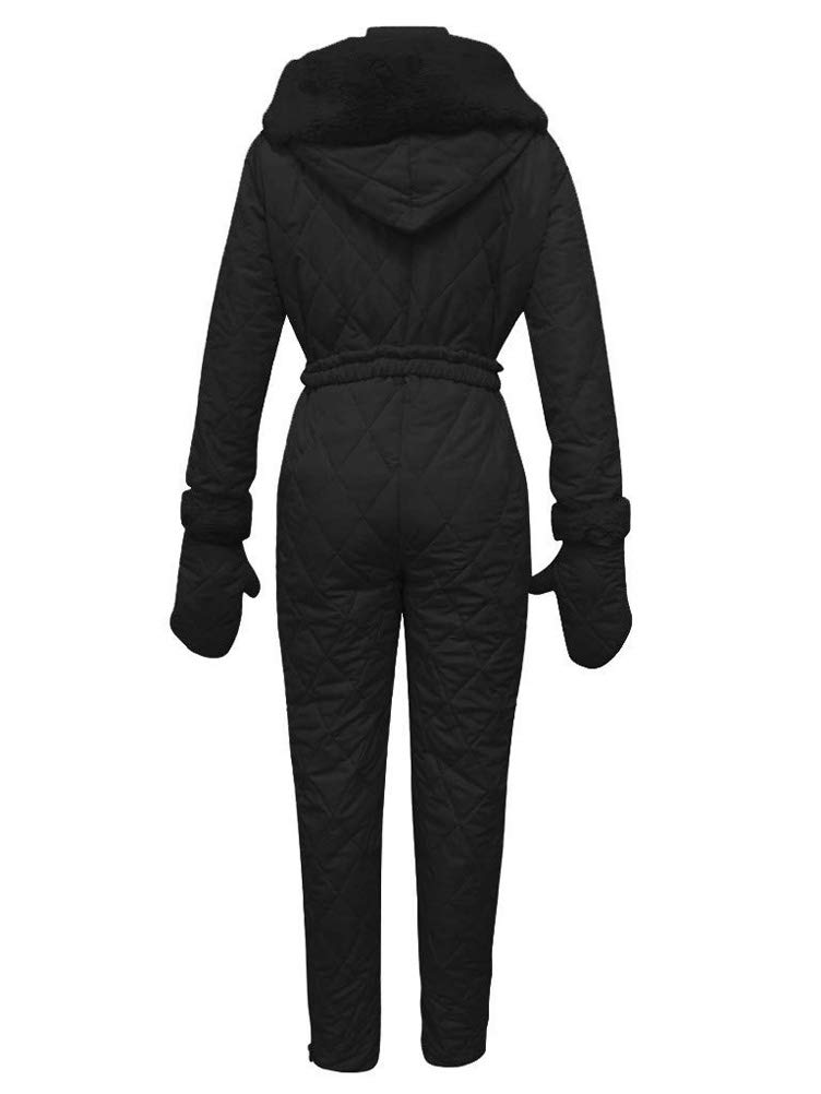 Minetom Damen Einteiliger Skioverall Winter Warme Schnee Skifahren Sätze Outdoor Jumpsuit Langer Overall mit Kapuze Reißverschluss Skianzüge wasserdicht Schneeanzug