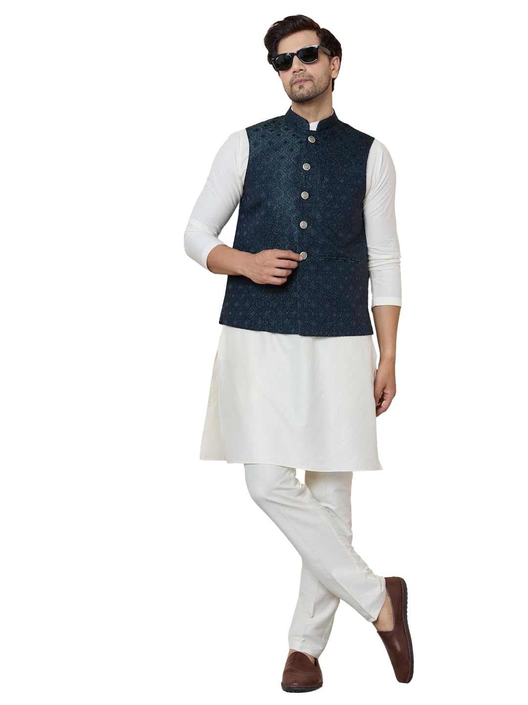 see designs Men's Mandarin Collar Ethnic Motif Printed Nehru Jacket-picture-19