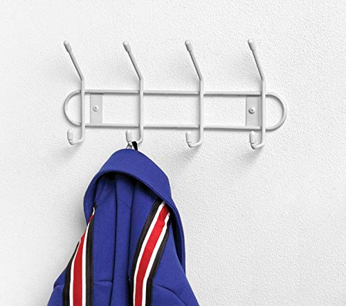 Spectrum Diversified 4 Mounted Double Hook, Sturdy Steel Wall Storage, Coat Rack With Rubberized Ends, Closet & Garage Organization, White #TOP4