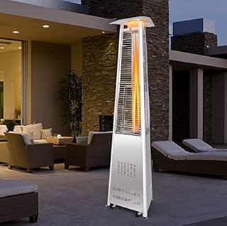 COSTWAY Outdoor Patio Gas Heater, Adjust Flame Pyramid Gas Flame Heater, Tilt Auto-Shut off Protection, 42,000 BTU Stainless Steel Propane Burner with Wheels, Regulator and Hose (Triangle, Silver)