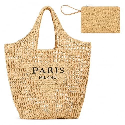 QZUnique Women Straw Woven Bag Summer Shoulder Bag Beach Purse Hobo Vacation Straw Clutch Handbag