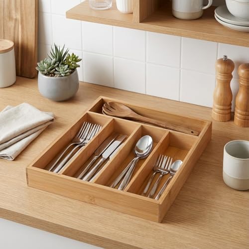 Wooden-Silverware-Organizer-for-Drawer-Bamboo-Utensil-Drawer-Organizers-Kitchen-Utensil-Organizer-Tray-with-5-Storage-Compartments-Flatware-Organizers-for-Cutlery-Flatware-131-x-98-x-15
