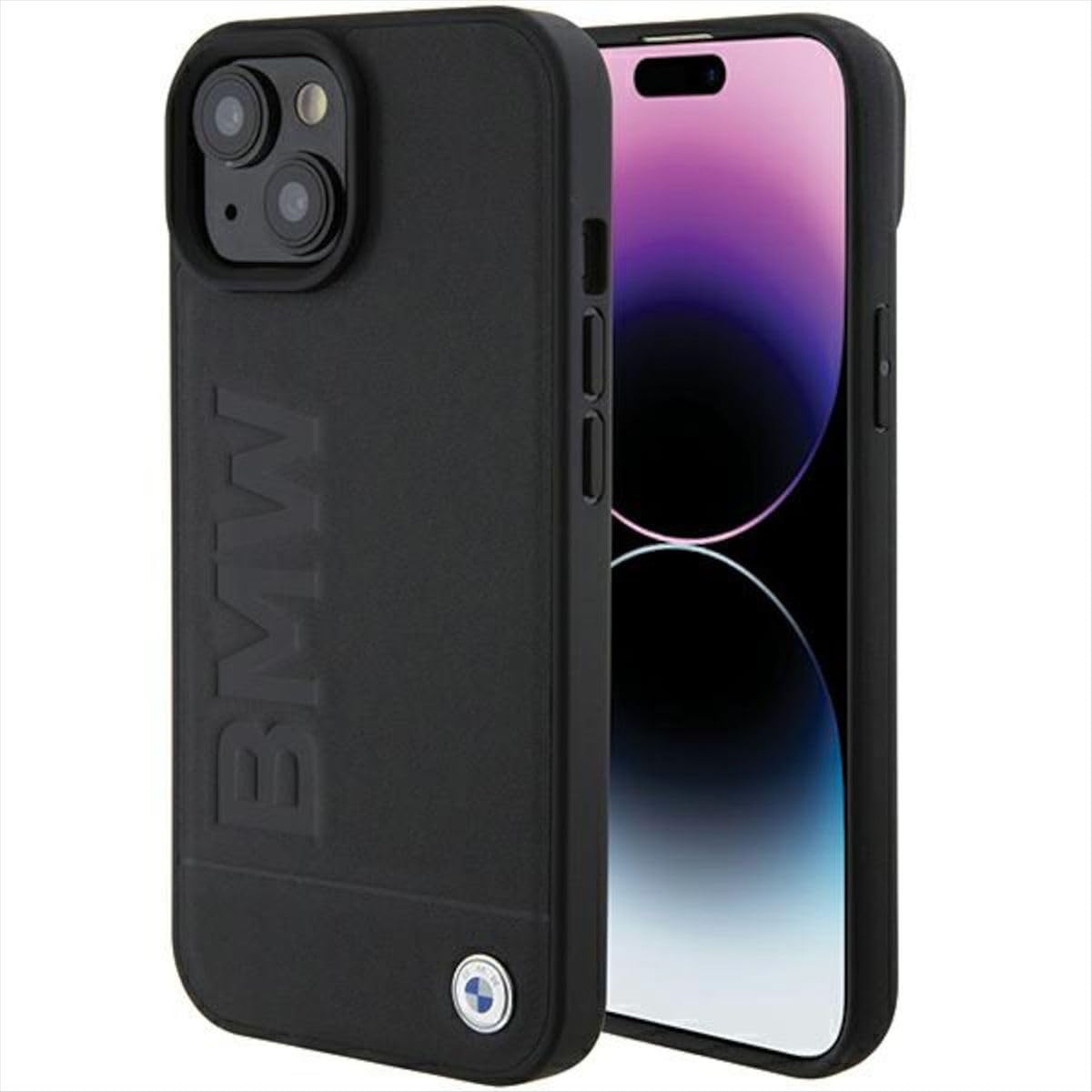 BMW BMHCP15SSLLBK - Custodia in pelle per iPhone 15 da 6,1", colore: Nero
