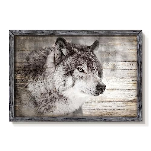 Gray Wolf Wall Art, Rustic Wildlife Portrait Picture for Office, 11x16