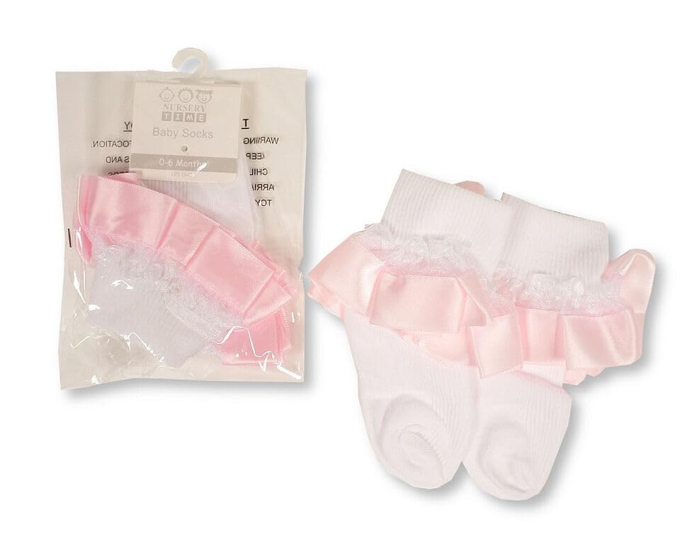 Gum & Berries Baby Infant Socks Ankle Height With Frills 6-12 Months Babies Infant Pink, White/Pink, us 6-12m