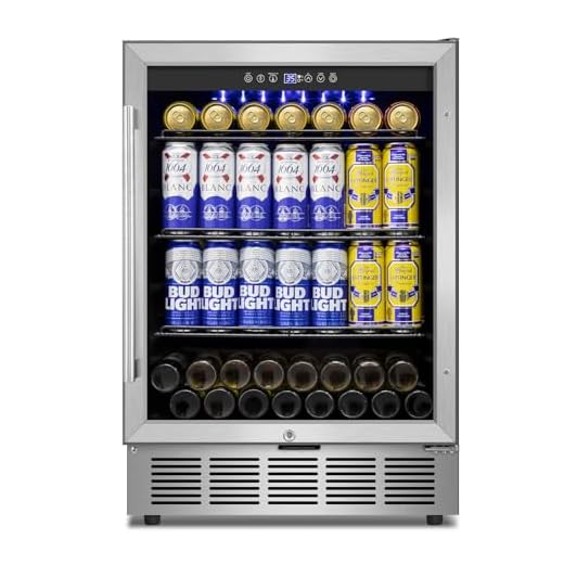 Beverage Refrigerator 24 inch-200 Can Drink Fridge with Glass Door, Under Counter/Freestanding Beverage Cooler with Temperature Memory, Reversible Door, Quick Cooling, Cooler for Beer, Soda, Wine