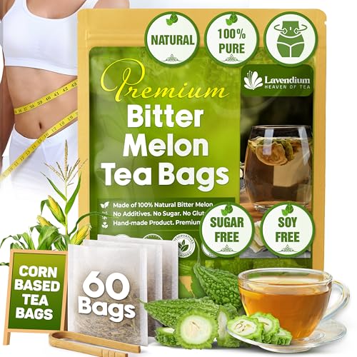 Lavendium, Premium 60 Tea Bags Bitter Melon Fruit Herbal Tea, 100% Natural and Pure, Hand-made, Made With Natural Materials-Corn Fiber Tea Bag, Sugar Free. Caffeine Free. Gluten Free. Vegan
