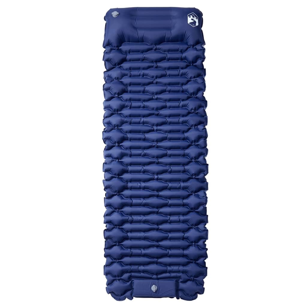 Samopompująca się karimata 6 cm z poduszką, granatowa | Nylon 40D z powłoką TPU, pompka nożna, lekka i kompaktowa, na kemping i podróż