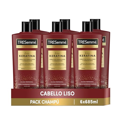 TRESemmé Champú Liso Keratina para pelo encrespado o dañado con aceite de Marula y Keratina - Pack de 6 x 685