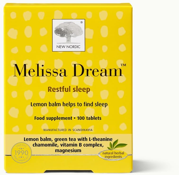 New Nordic Melissa Dream, Herbal Sleep Tablets Lemon Balm & Magnesium 100ct | Melatonin-free & hormone-free sleep supplement with L-theanine, chamomile & B vitamins. For men & women. Vegan & gluten free.