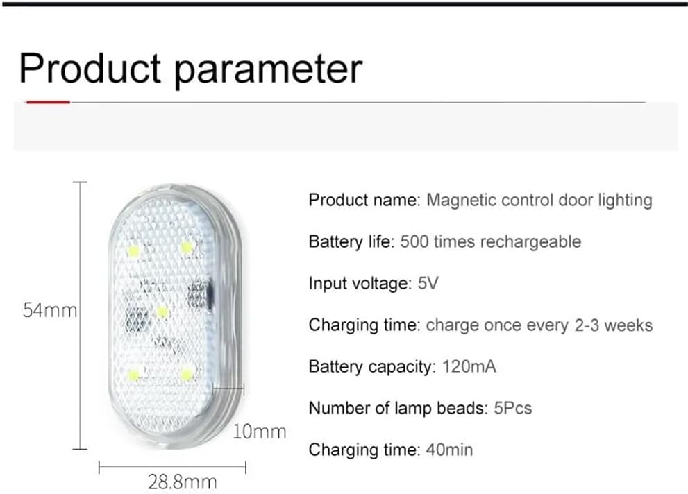 1 2 4pcs Led Car Door Light Car Interior USB Rechargeable Wireless Magnetic Switch Night Lamp Car Door Signal Welcome Lighting(Ice Blue 2pcs)