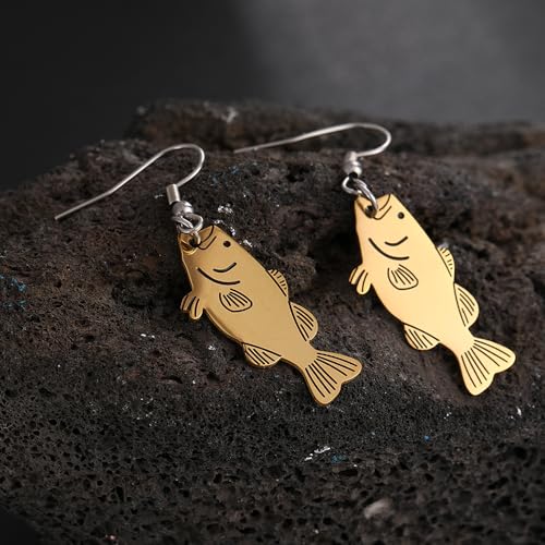 Largemouth Bass Fish Earrings, Fisherman Jumping Bass Earrings Stainless Steel, Fishing Amulet Gift2