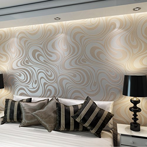 KeTian moderne luxuriöse abstrakte 3D-Kurventapete Vlies Beflockungsstreifen für Wohnzimmer/Schlafzimmer Tapetenrolle 0,7 m (2,29 'W) x 8,4 m (27,56 'L) = 5,88 ㎡ (63,11 m²) (cremefarben&silber&grau)