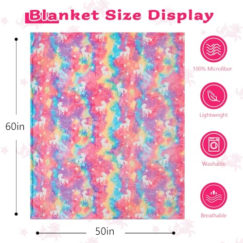 Qsteheml Unicorn Glow In The Dark Blanket For Girls,Unicorn Gifts For Girls Age 3 4 5 6 7 8 9 10 11 12 Year Old thumb #6