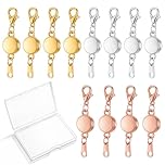 12 PCS Magnetic Necklace Clasps, Clasps for Necklaces, Locking Jewelry Clasp, Round NecklaceClasp Closures and Bracelet Extender for Jewelry Making in Gold, Silver, Rose Gold