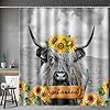 Aimego highland cow shower curtain farmhouse sunflower rustic western country get naked funny cute fabric cloth bath shower curtain set with 12 hooks for bathroom decor accessories 72×72  urban country home decor