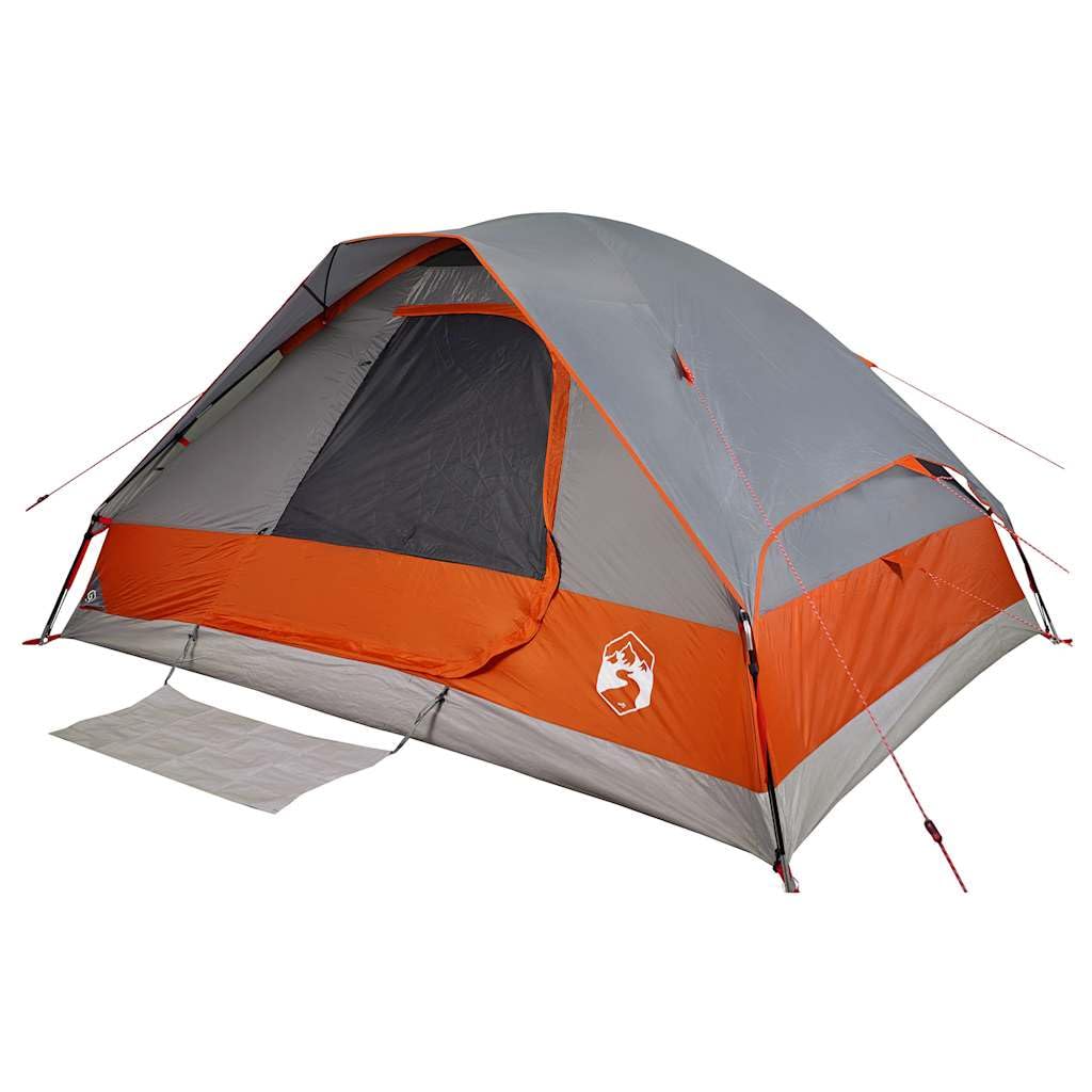 Tente de Camping Dôme 6 Personnes, Tente Familiale en Polyester 185T, Arceaux en Fibre de Verre, Sac de Transport, pour Camping et Randonnée en Famille, Gris et Orange