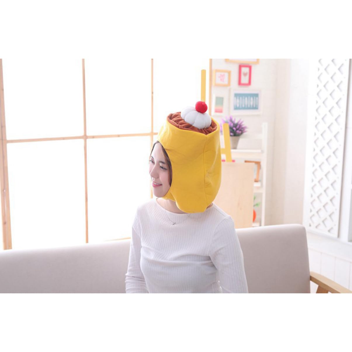 FOYTOKI Pudding Hat Cartoon Head Mask Cosplay Accessory Easy to Wear Halloween Costume Props