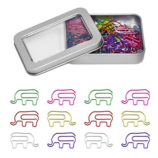 48 PCS Elephant Shaped Paper Clips,6 Colors in Gift Box for Students, Kids, Teachers
