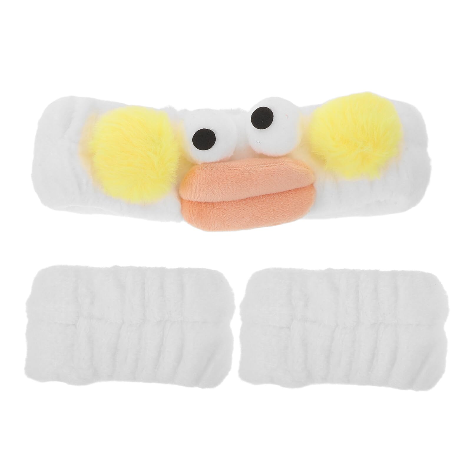 Fuzzy White Skincare Headband Set with Elastic Hair Bands for Washing Face and Spa Beauty Accessories for Women