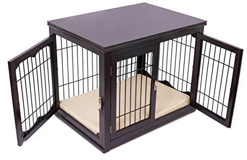 Internet's Best Decorative Dog Kennel with Pet Bed | Double Door | Wooden Wire Dog House | Large Indoor Pet Crate Side Table | Espresso by BIRDROCK HOME - Used condition - Image 6