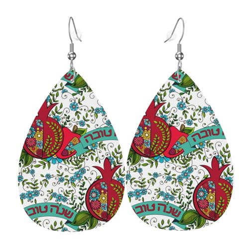 Pendientes Rosh Hashanah New Year Pendientes De Piel Sintética Doble Cara Aretes Colgantes Moda Pendientes Colgantes Para Varias Ocasiones De Fiesta Regalo Niñas