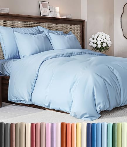 Image of Duvet Cover Cal King Size Set - Extra Soft Cal King Duvet Cover 104 inch x 98 inch with 2 Pillow Shams for Women, Men, Kids & Teens - Hotel Luxury with Zipper Closures & Ties - Comfy & Breathable (Sky Blue)