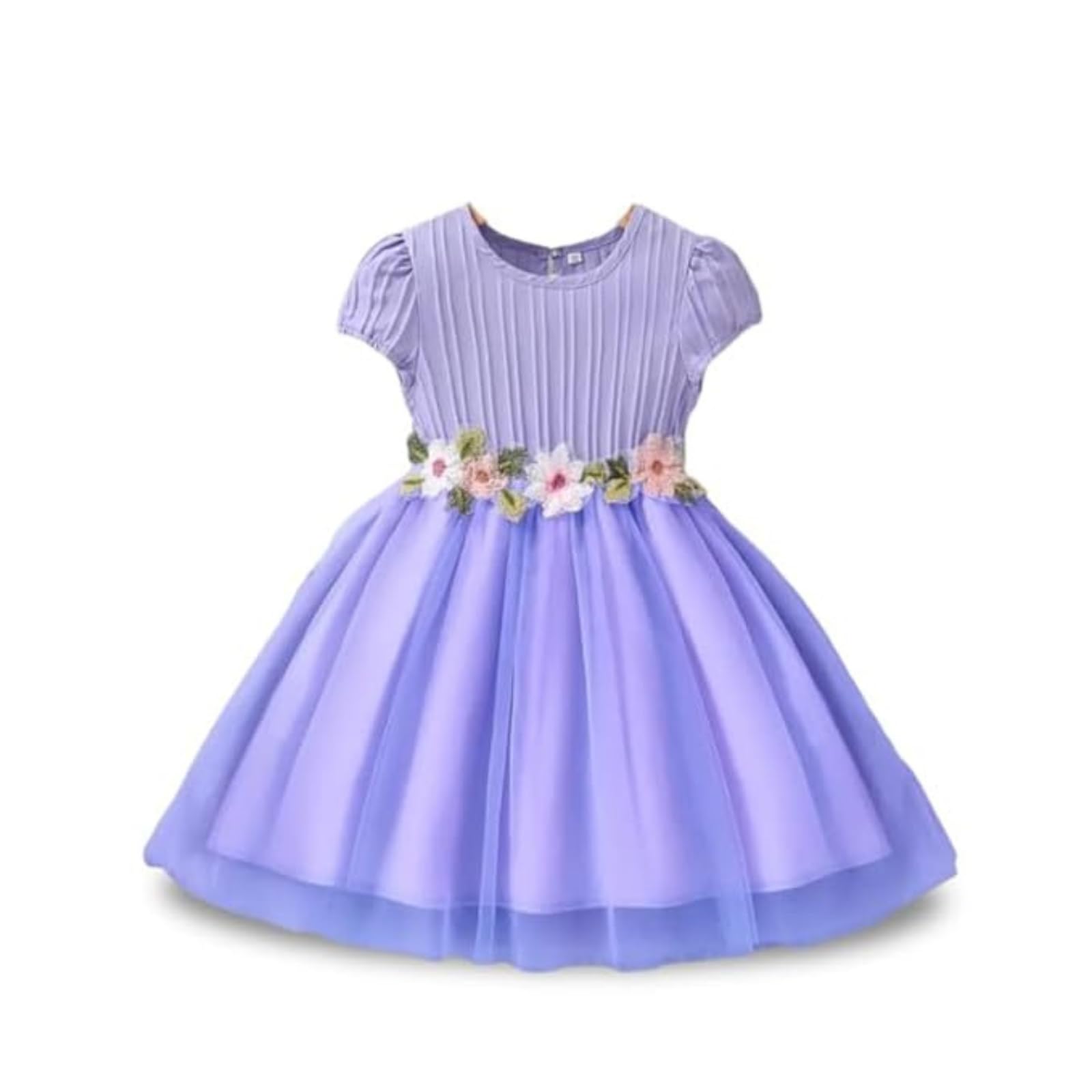 Niren Enterprise Girls’ Lilac Flower Waist, Tulle Skirt, Puff Sleeve, Elegant Birthday, Soft Lining Dress-image-11