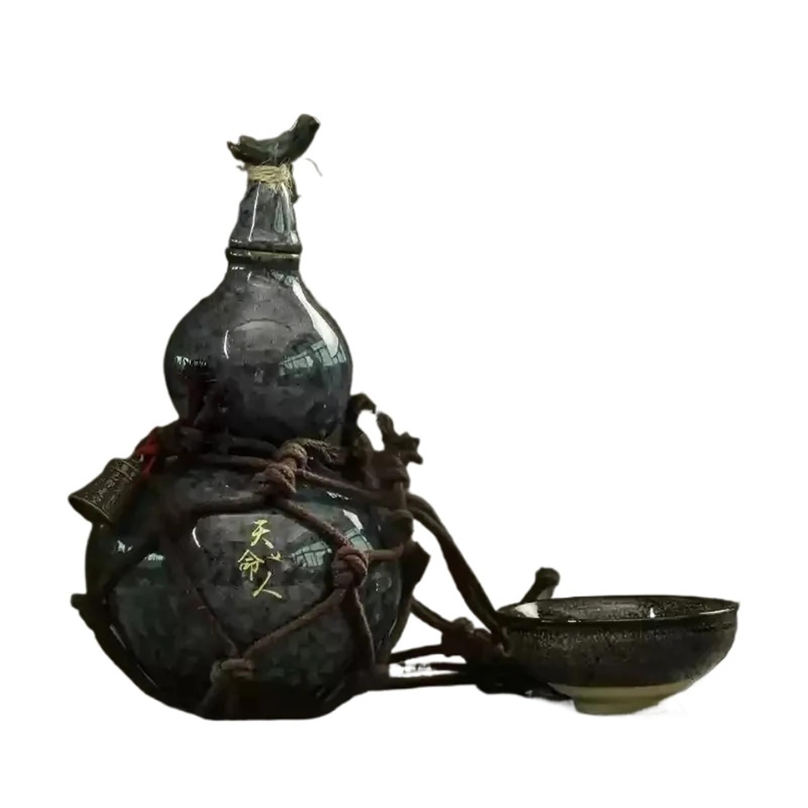 Bouteille Wukong de 700 ML, Gourde en céramique, Sac en Filet, Destin du Ciel, Gourde à vin, Ensemble en Diagonale sur la Bouilloire à Eau Chaude, Ancienne(Four)