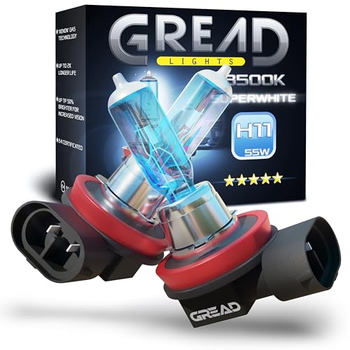 Gread - bombillas H11 55W 12V, faros Lámpara halógenas, luces automóviles - Extra blancas - 8500k Óptica xenón, larga vida Paquete de 2
