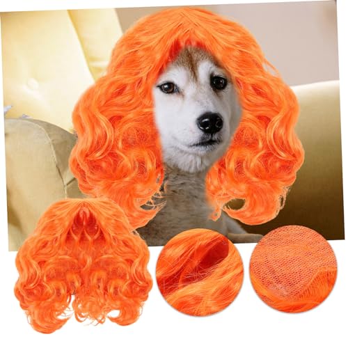 Peluca para mascota accesorio disfraz para perro naranja miniatura 4