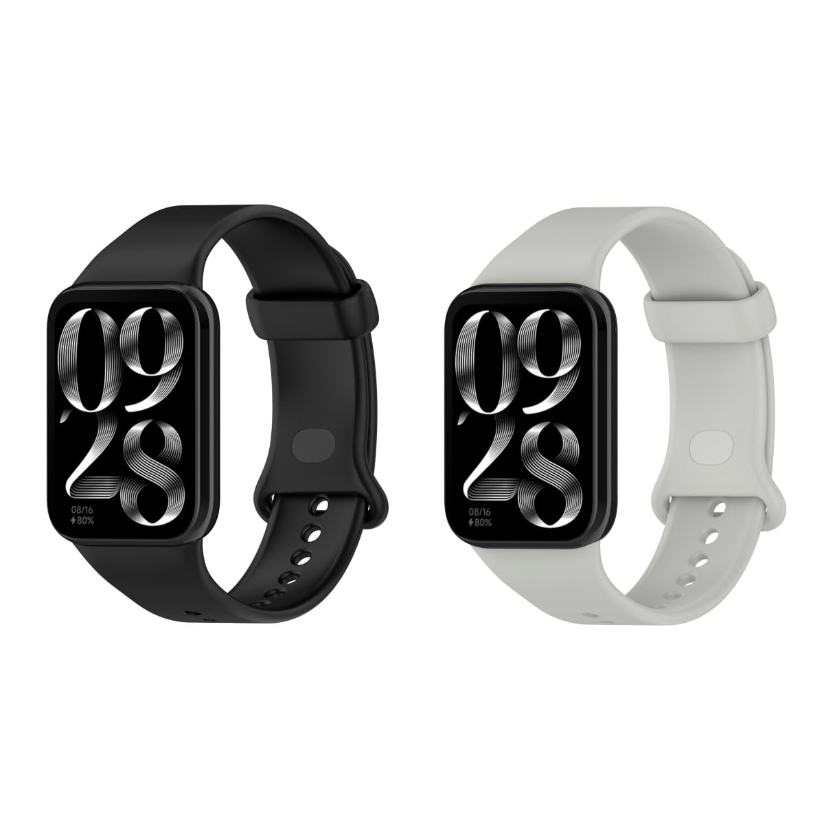 2 Pack Replacement Straps Compatible with Xiaomi Smart Band 9 Pro Strap, Soft Silicone Sports Watch Strap Wristbands for Women Men (Black+Gray)