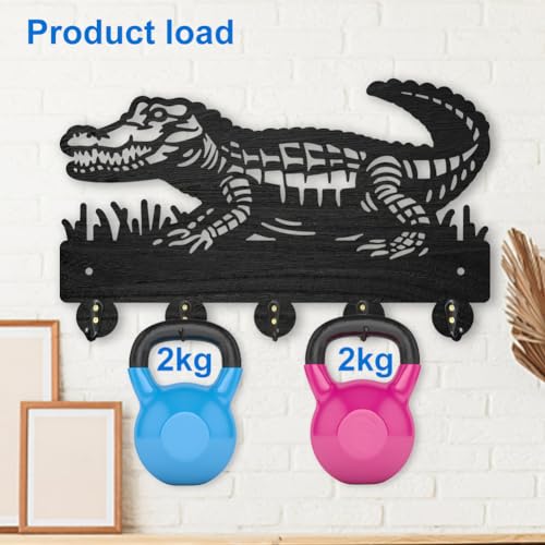 MAYJOYDIY Crocodile Wall Mount Key Holder, 30 x 18.1 cm, 5 Alloy Hooks, Wooden Coat Rack for for Entryway Hallway Kitchen Bedroom - Image 4