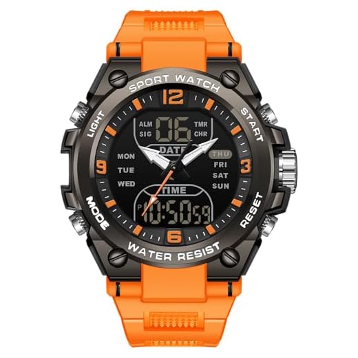 findtime Montre Numérique pour Homme, Montre Tactique Militaire pour Hommes, Étanche 5 ATM, Montre Analogique avec Rétroéclairage LED 12/24H, Alarme, Compte à Rebours, noir/orange, Sangle