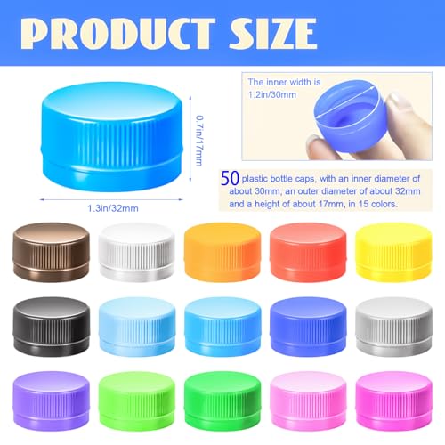 image for Motbach 50PCS Colorful Plastic Bottle Caps, 1.2 Inch Plastic Bottle Li